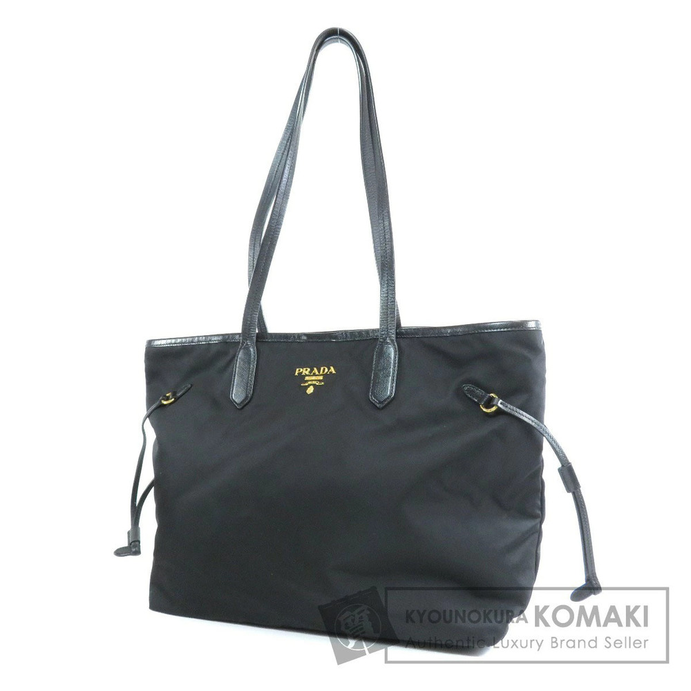 Prada Tessuto leather tote bag signature leather Black